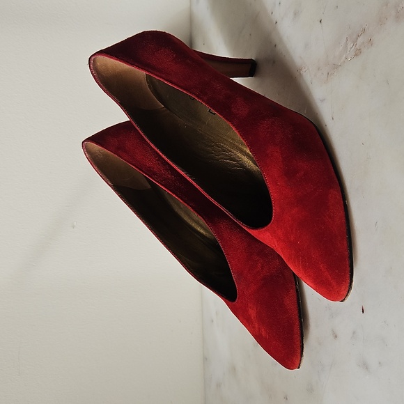 Yves Saint Laurent Shoes - YSL: Lipstick Red 90s Vintage Suede Heels